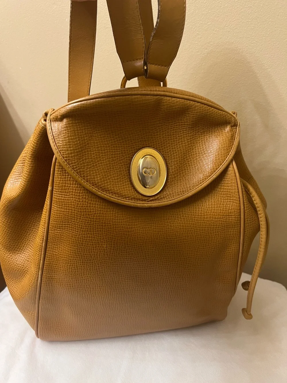 Christian Dior Large Cognac Textured Leather Backpack